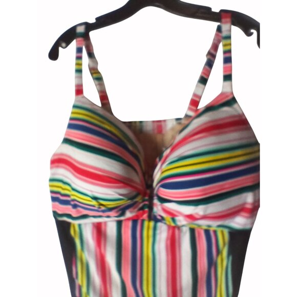 Swim Cacique Womens Tankini Swim Top Striped Multicolor Size 44DDD Padded Cups - Picture 3 of 11